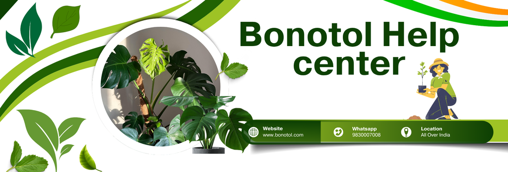 Bonotol Help center banner with plants and contact details.